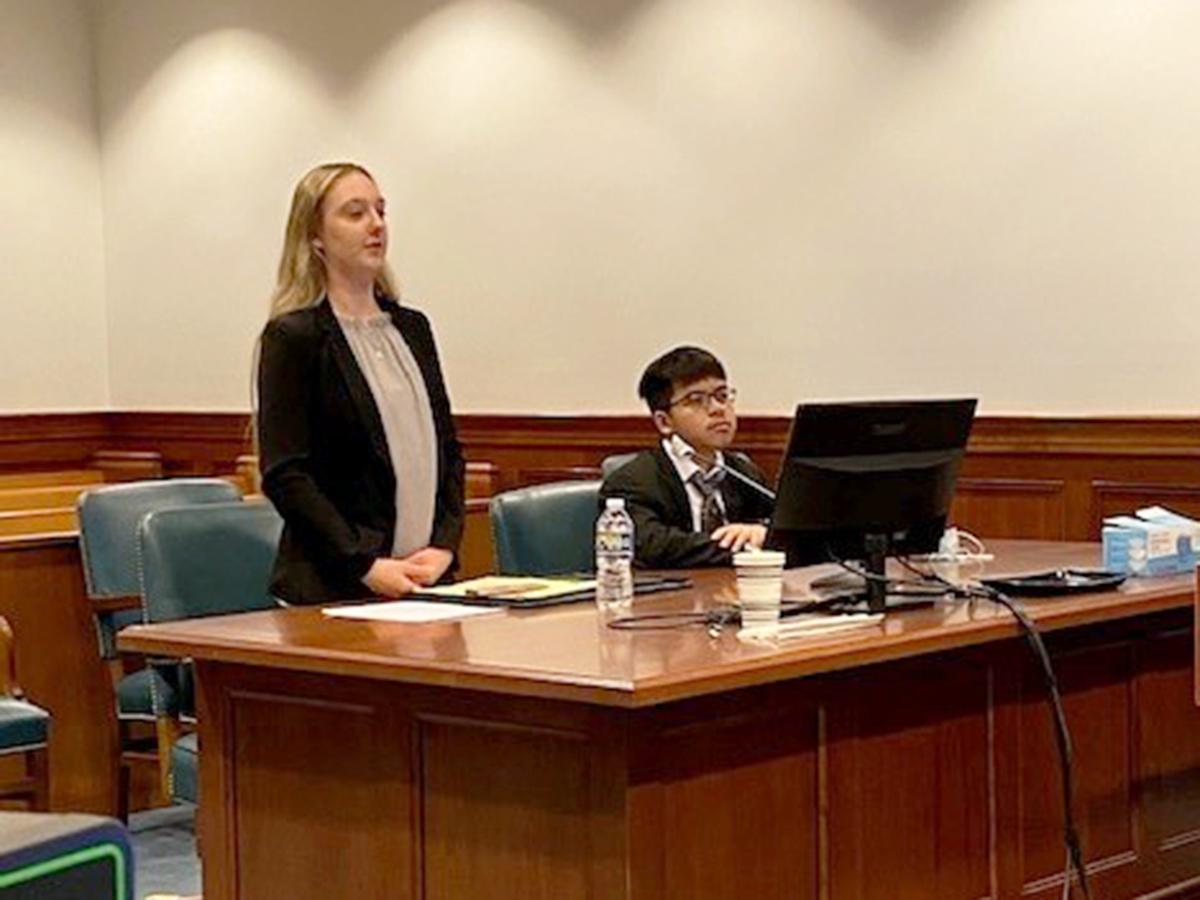 Jazzmine McCauley (role: “defense attorney”) advocating for Lam Vo (role: “offender”) during the exercise.