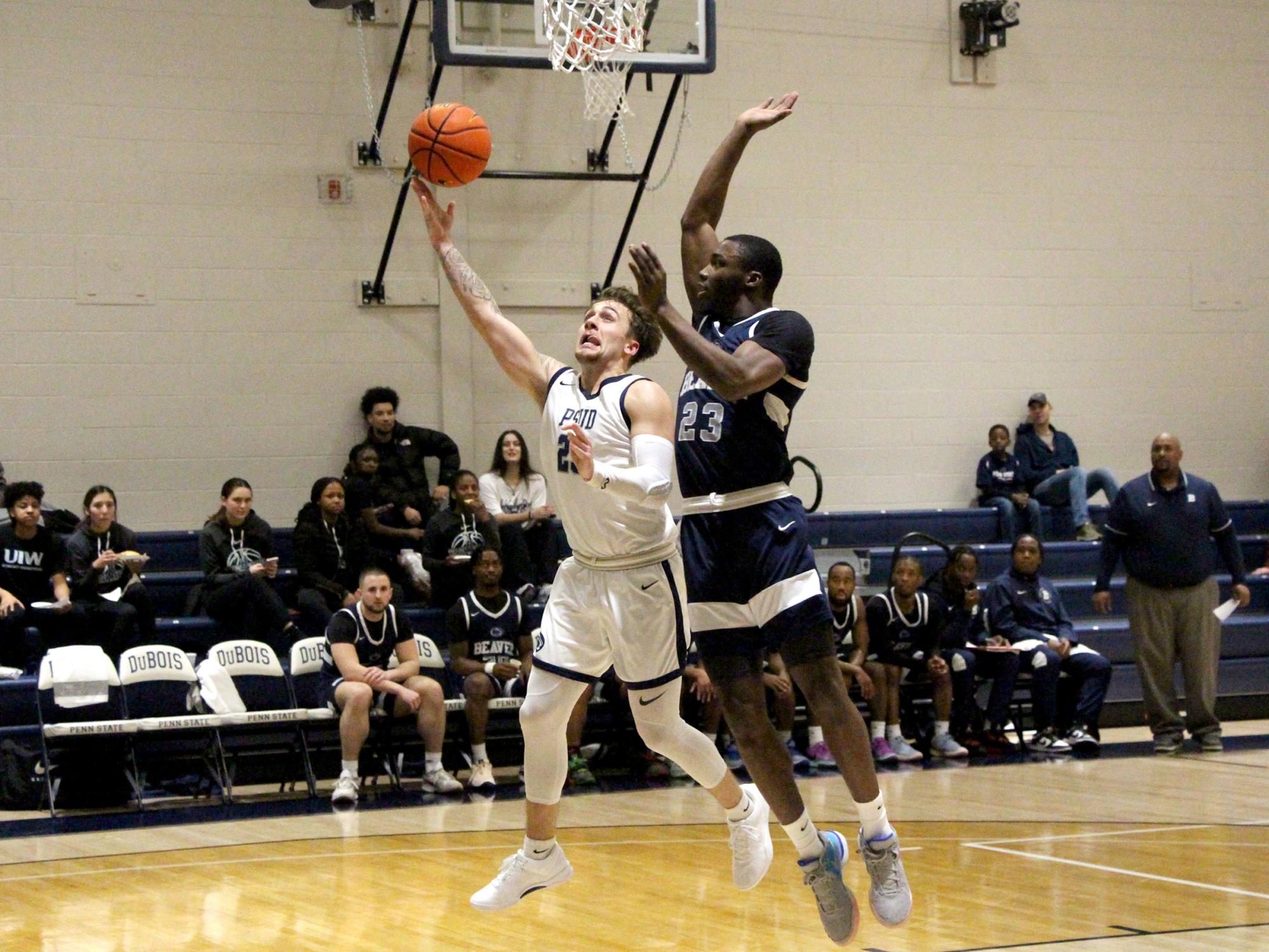 Penn State DuBois junior guard Jordin Sommers is fouled while attempting a layup during a recent game at the PAW Center, on the campus of Penn State DuBois.