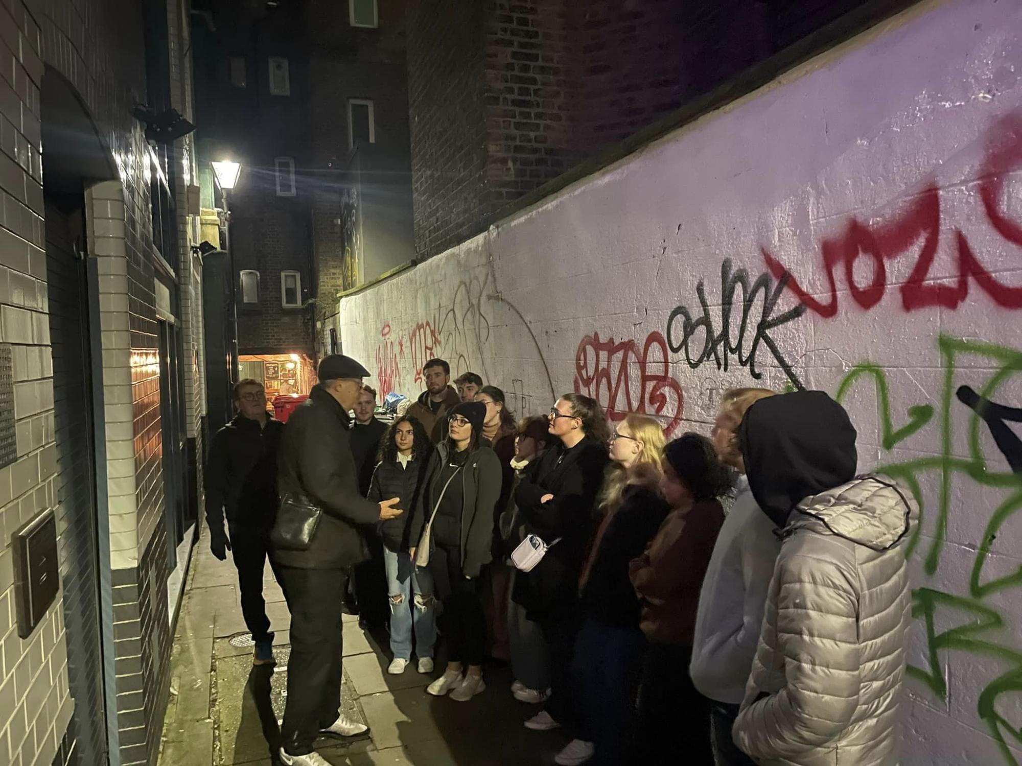 Penn State students of the course CRIMJ 499: Serial Killers and European Criminal Justice on their Jack The Ripper tour.