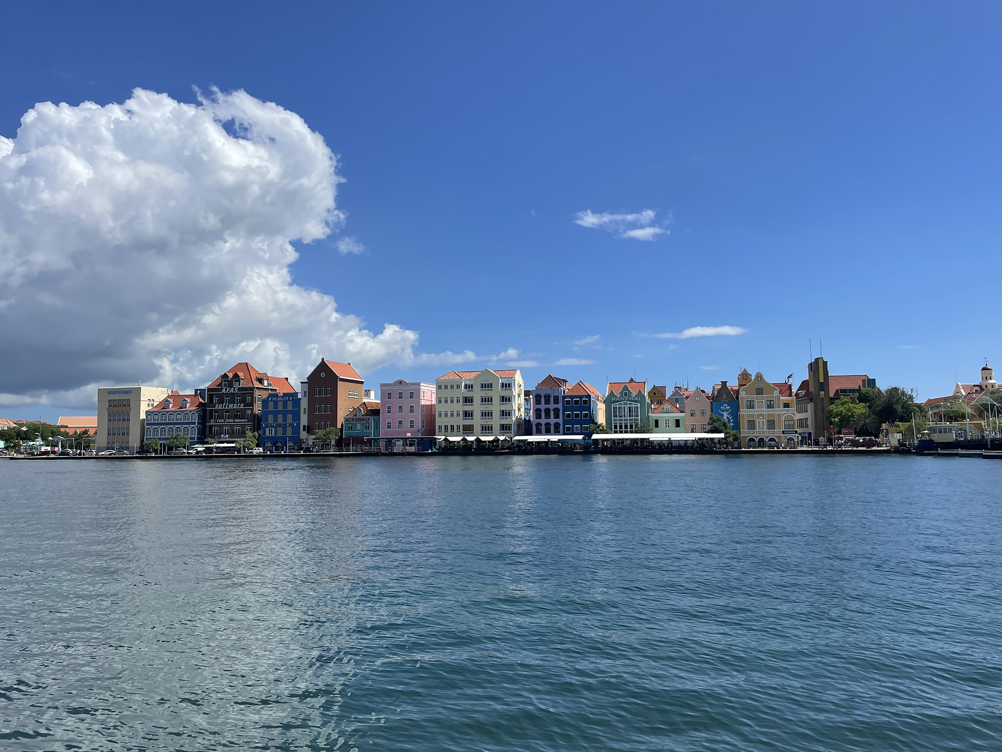 The view of Willemstad, the capital of Curaçao. It is known for its Dutch-style colonial architecture that is painted in pastels.