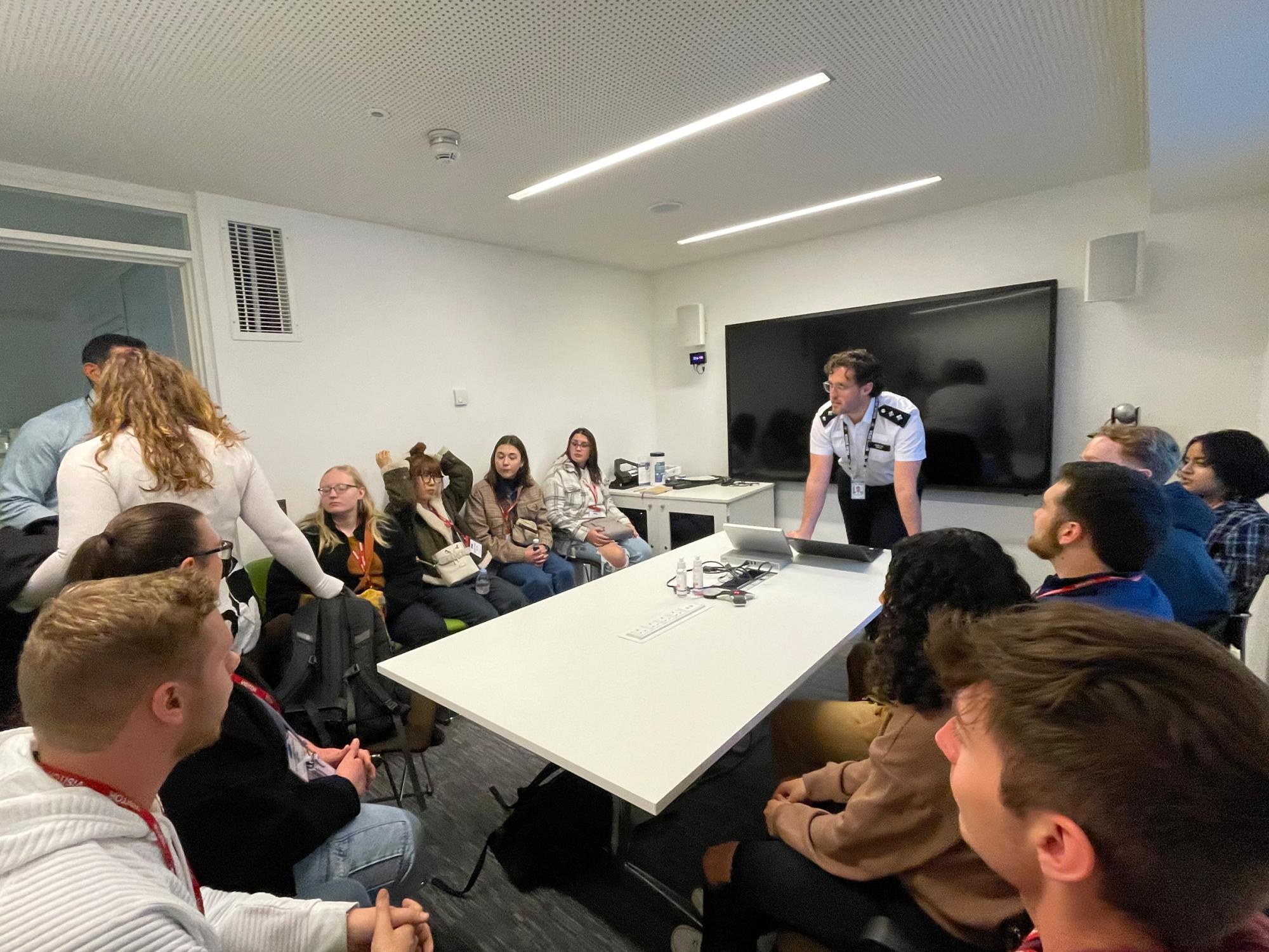 Students of the course CRIMJ 499 Serial Killers and European Criminal Justice during a lecture.