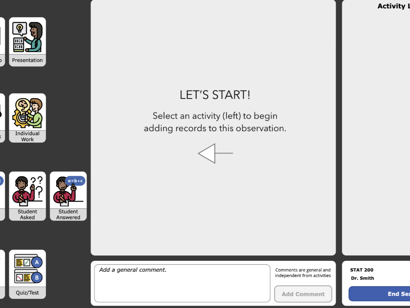 This image shows the CCEDIR application interface for a trained observer with guidance on faculty interactions and observation plus screen tips for how to get started. 