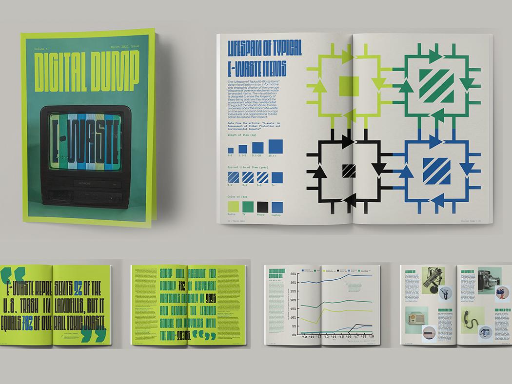 The cover and inside spreads of Digital Dump Magazine. 