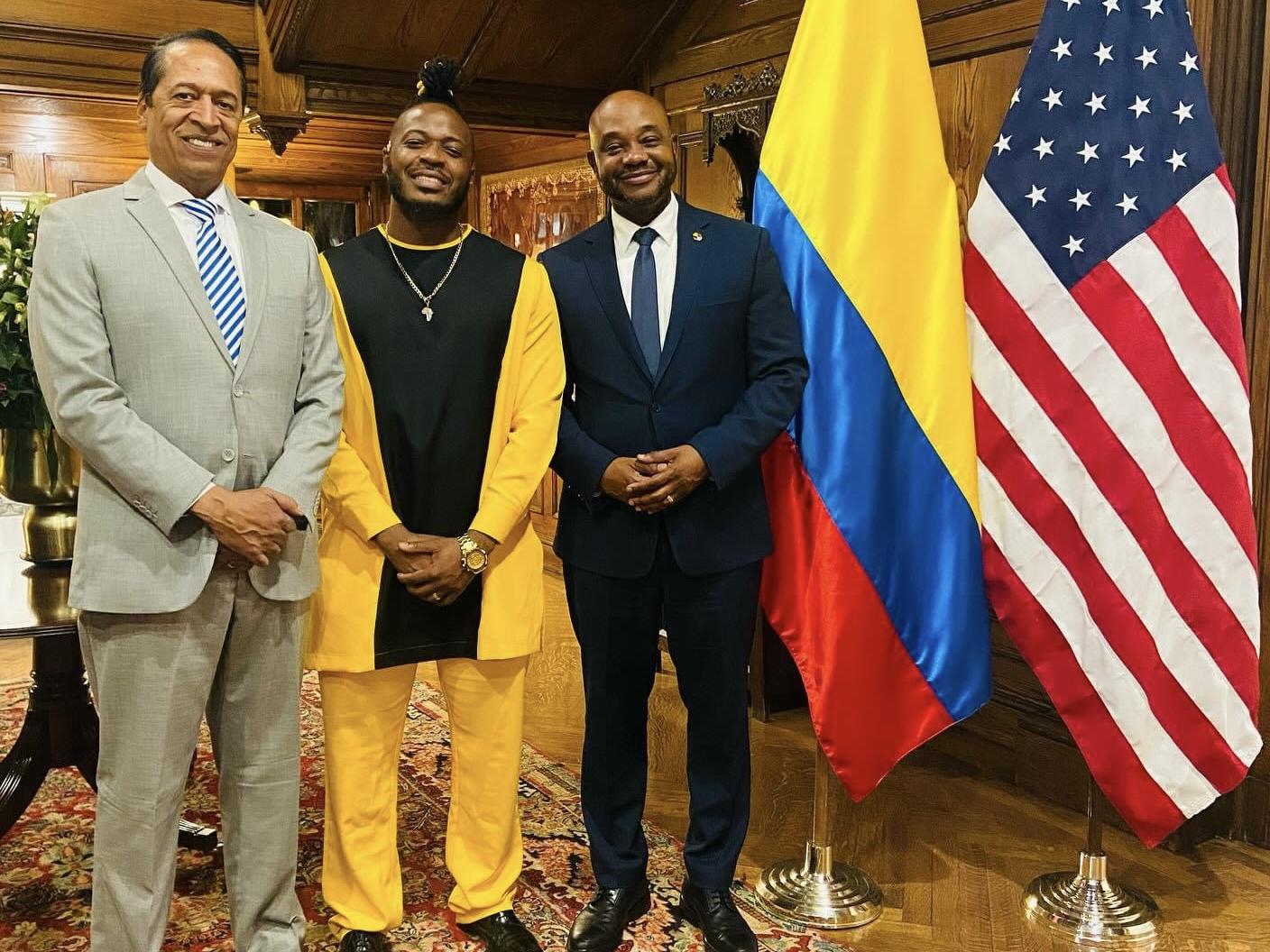 Jeferson Tenorio with Luis Gilberto Murillo (right), Ambassador of Colombia in the United States, and an adviser to the ambassador (left) at the Colombia Embassy in Washington, D.C.