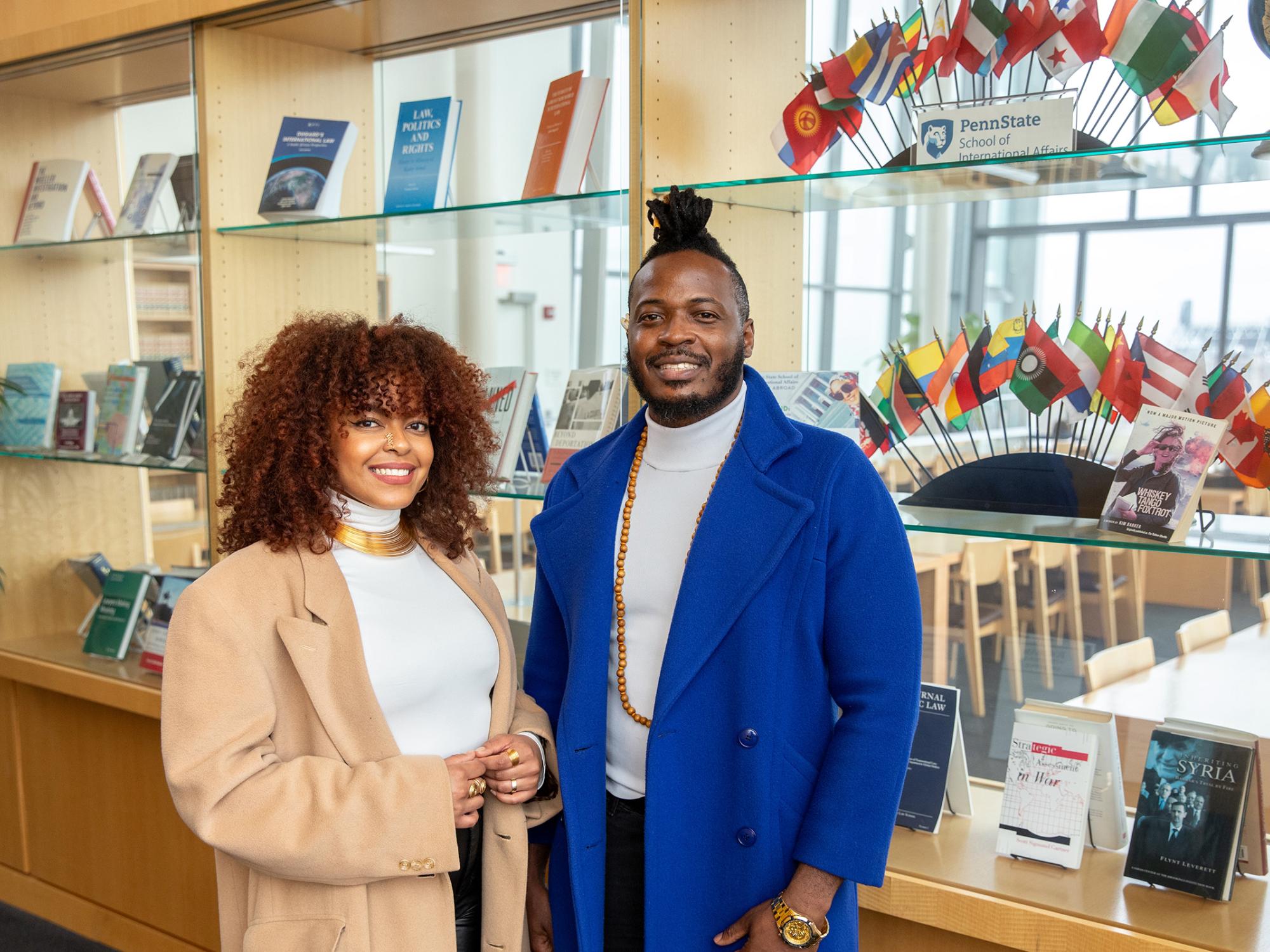 Jeferson Tenorio and his wife, Heidy outside the reading room in the Lewis Katz Building