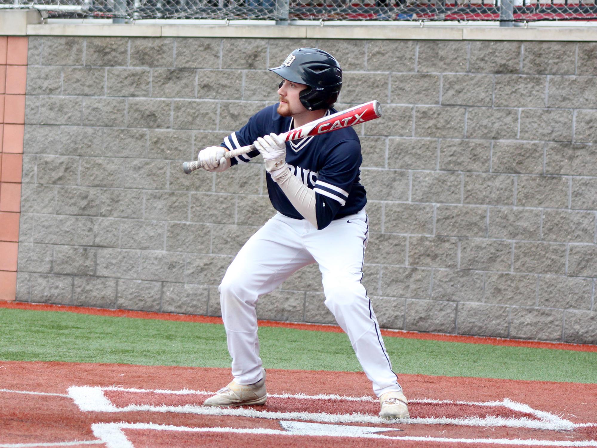 -	Penn State DuBois senior Brandon Sicheri squares to bunt during a recent home game at Showers Field in DuBois.