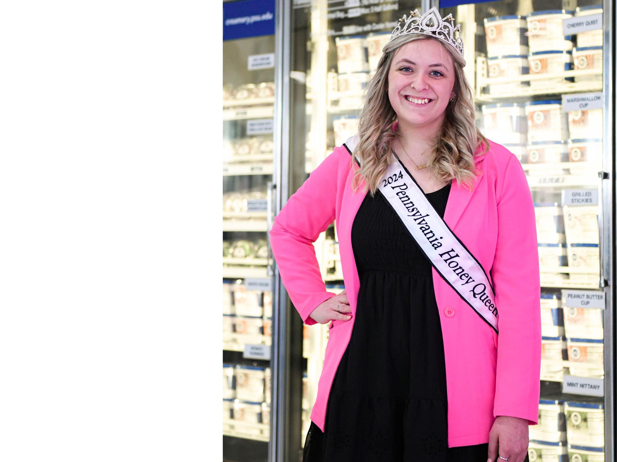 Cheyenne-Bastian Brown wears the PA State Honey Queen crown and banner