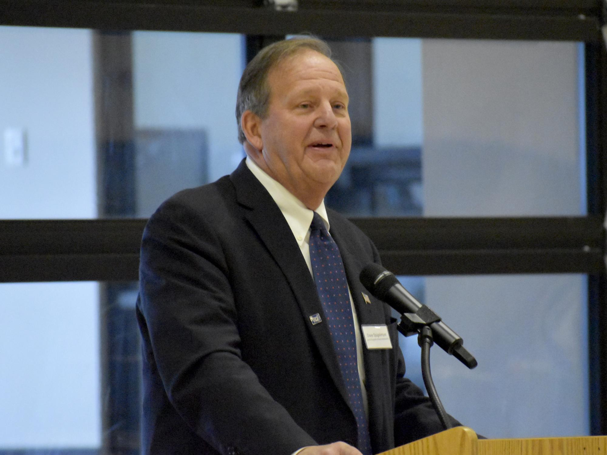Donor Dave Spigelmyer speaks during the scholarship luncheon at the PAW Center.