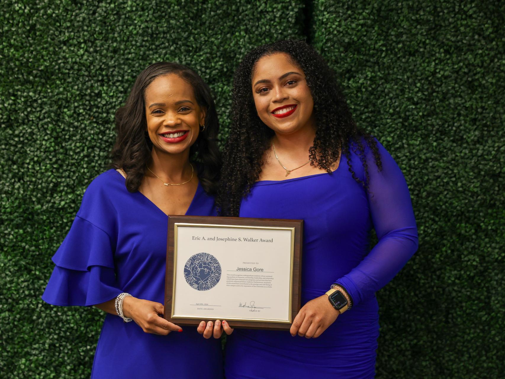 student accepting award