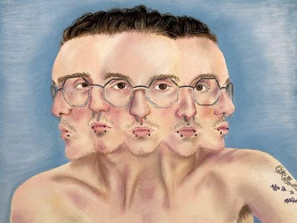 Pastel drawing of multiple faces