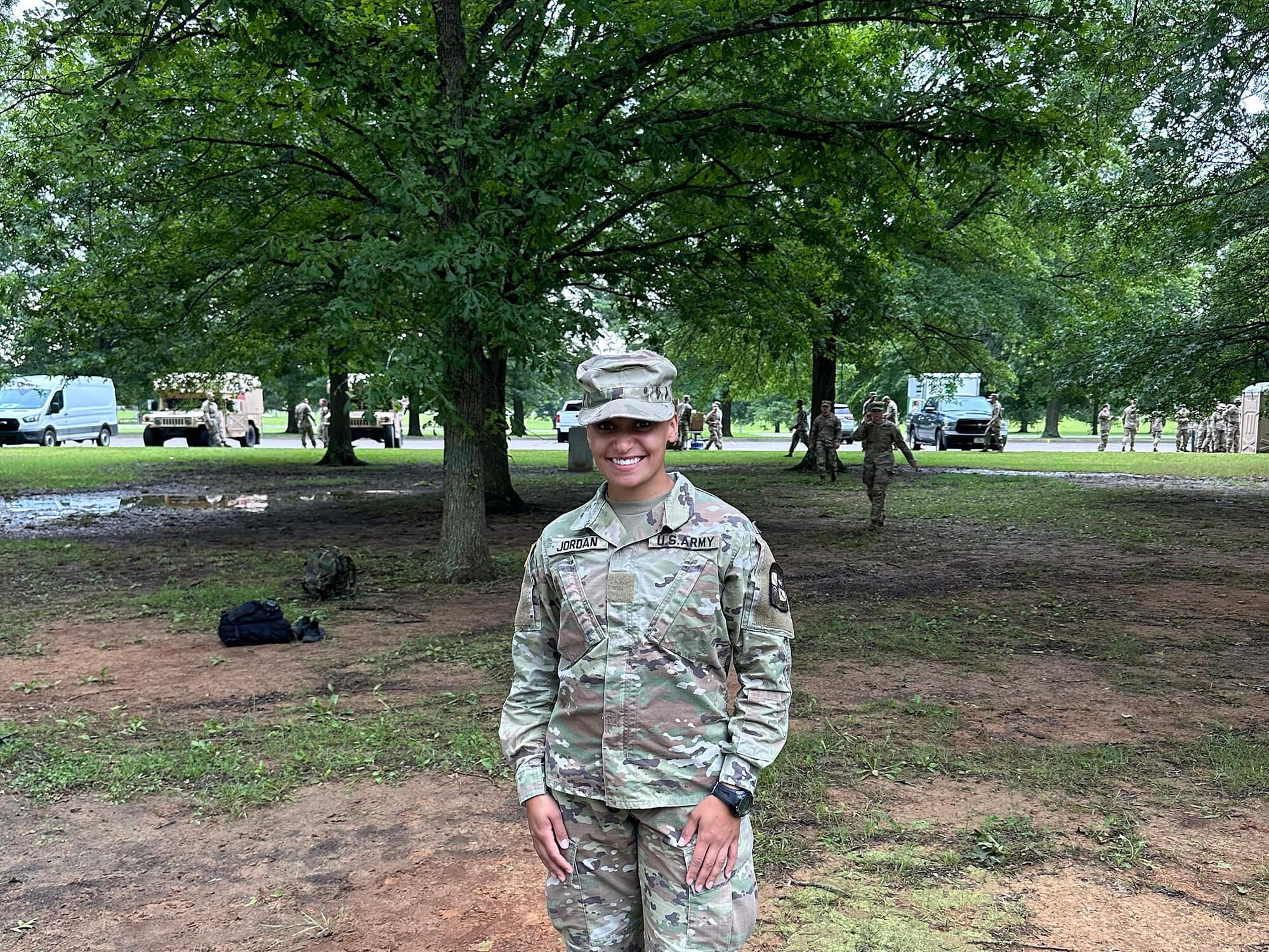 Mia Jordan wears her U.S. Army combat uniform.