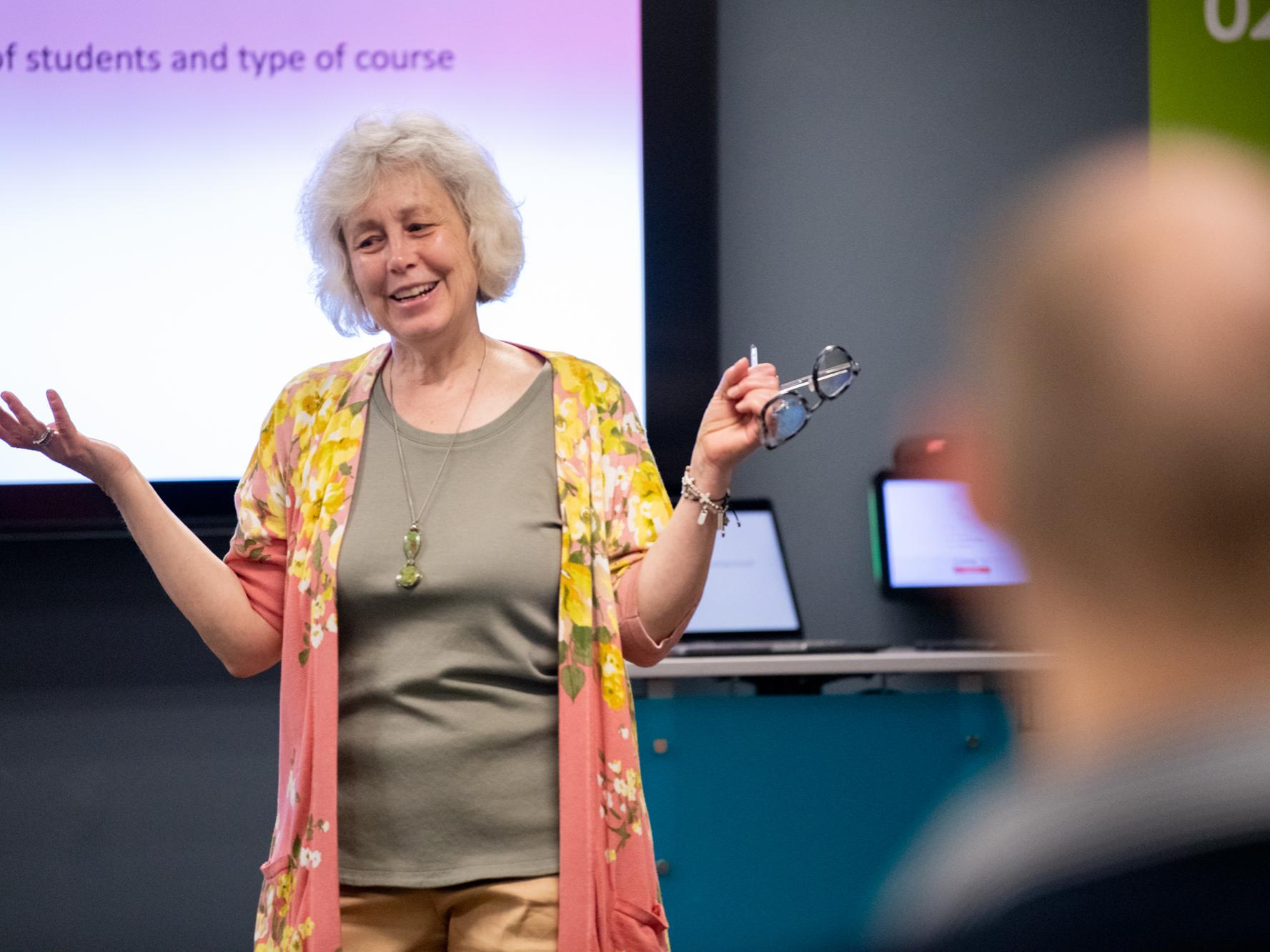 Director of the newly named the Cada R. and Susan Wynn Grove Center for Excellence in Science Education Jackie Bortiatynski presenting at the Evidence-Based Teaching Academy