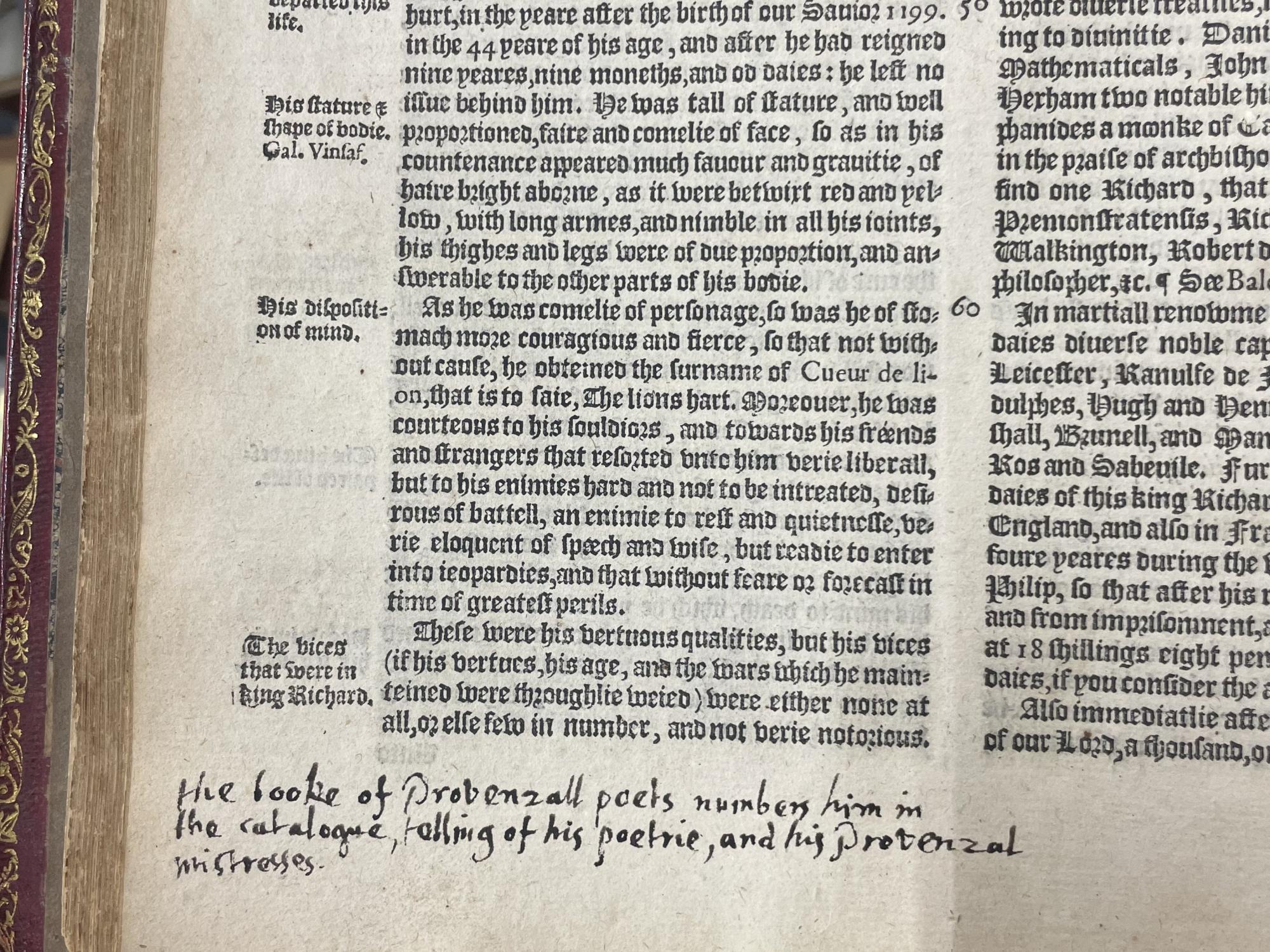 John Milton's handwriting found in copy of Holinshed's "Chronicles" 