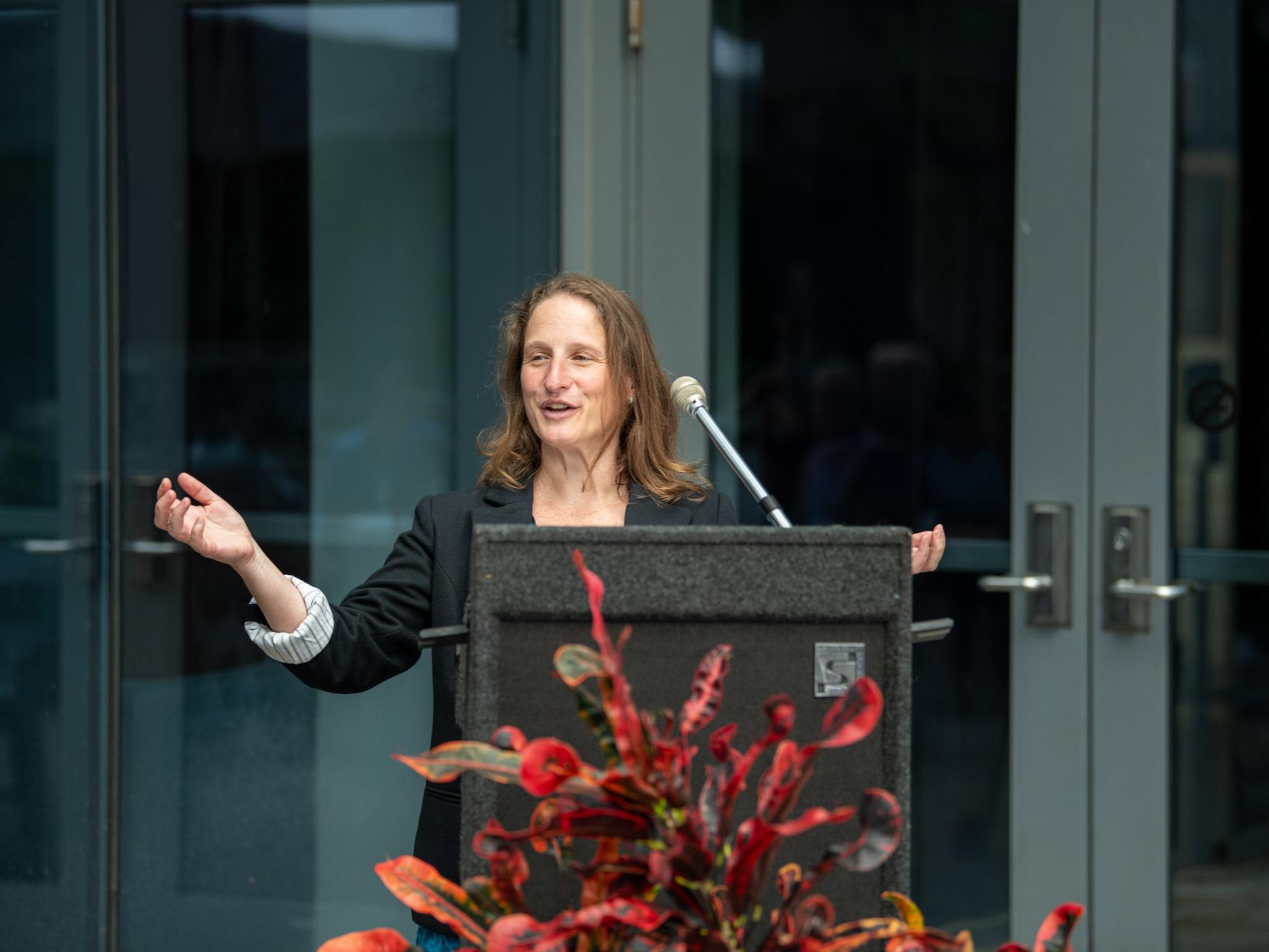 Tracy Langkilde speaking at the Benkovic Building Naming Ceremony