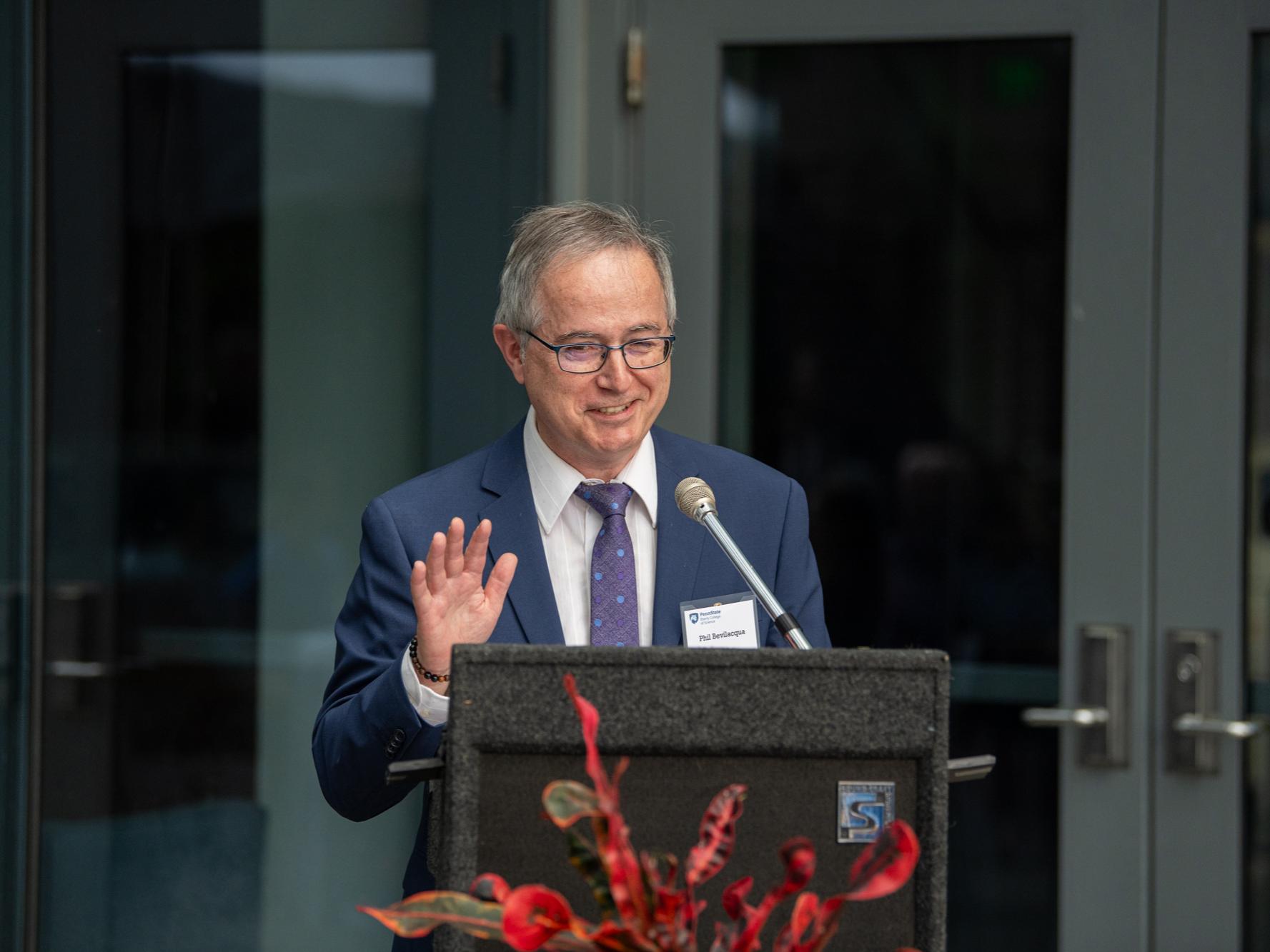 Phil Bevilacqua speaking at the Benkovic Building Naming Ceremony