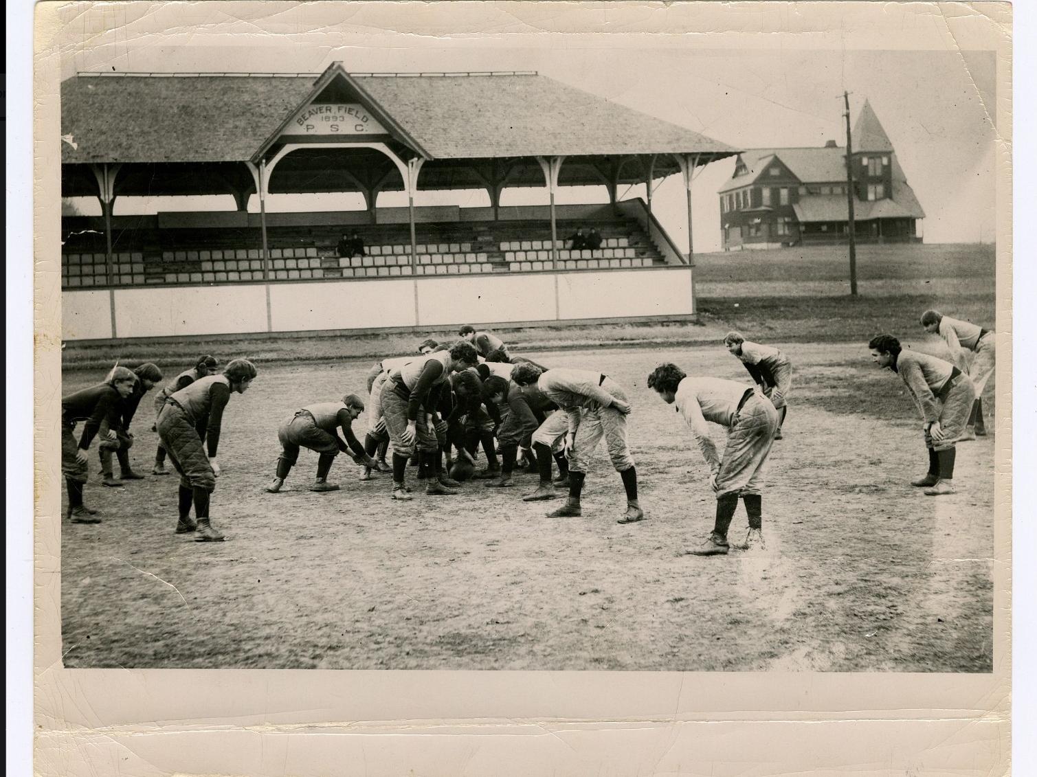A group of football players on Old Beaver Field in the late 1800s.