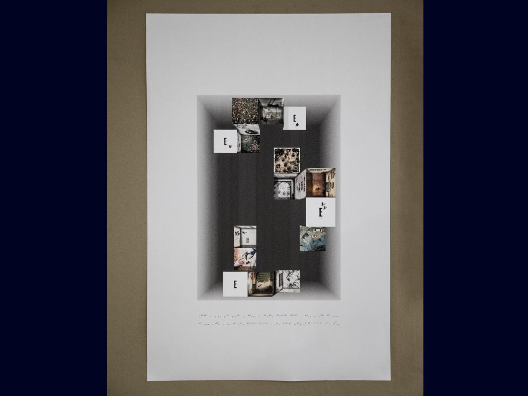A closeup look of a poster featuring an architectural rendering.