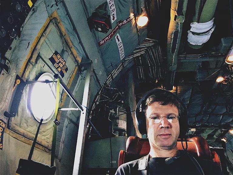Ken Davis flies in a C-130 aircraft carrying greenhouse-gas-detecting instruments during a 2018 research project that looked at concentrations of carbon dioxide and methane in relation to weather systems in the eastern half of the U.S.