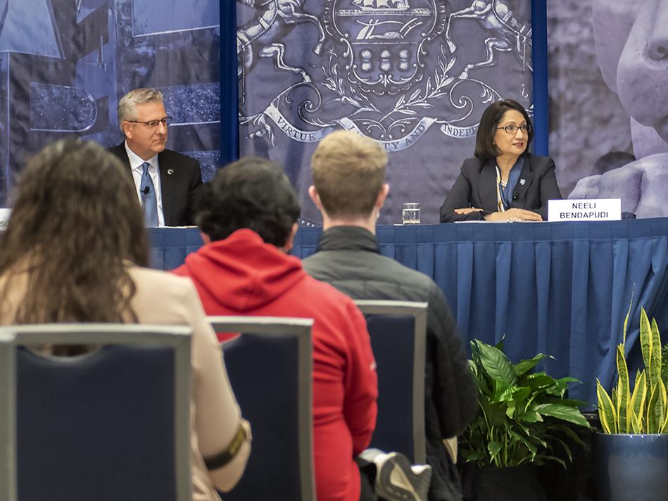 Press conference introducing Neeli Bendapudi as new Penn State president