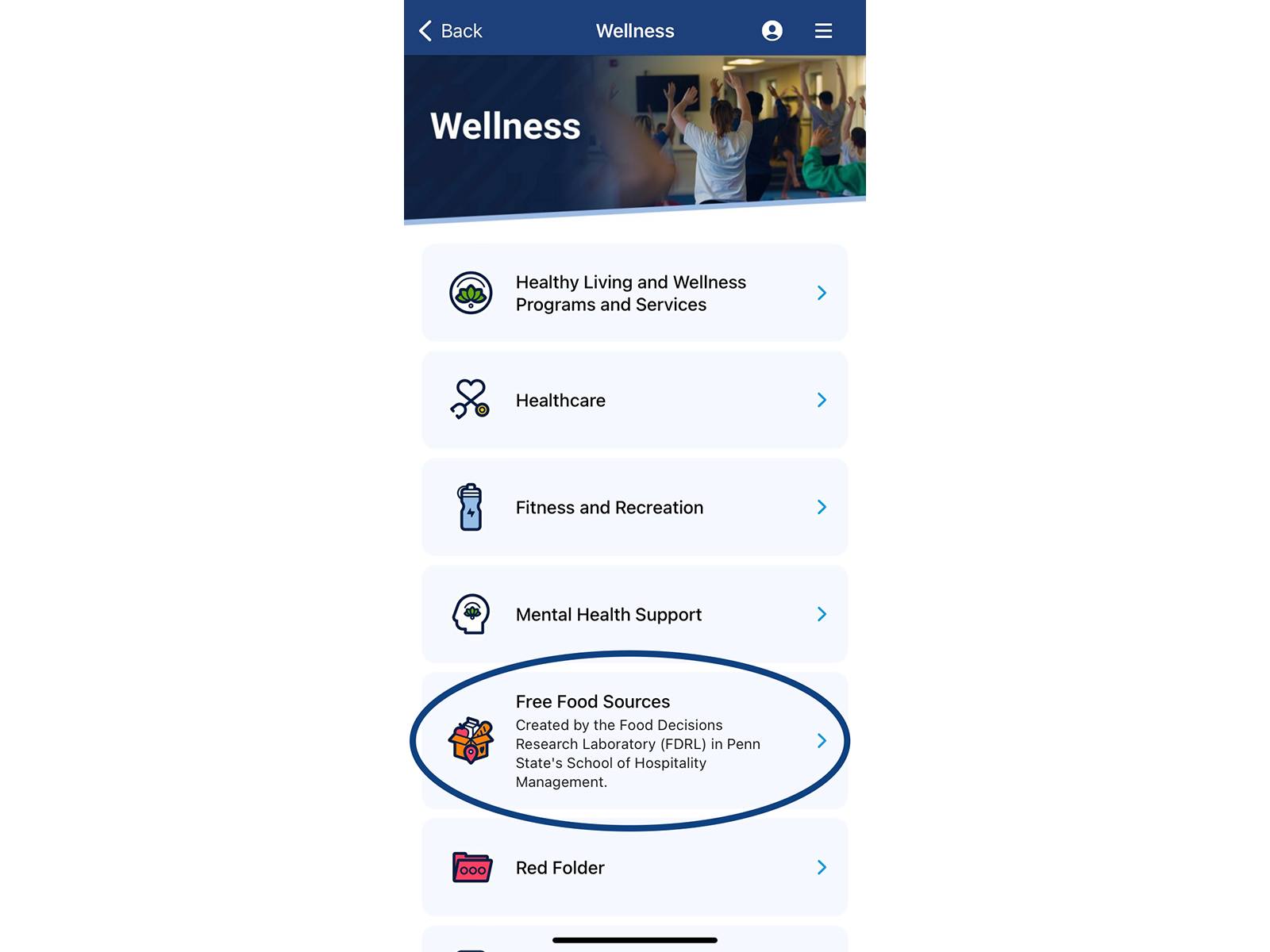 Screenshot of the Penn State Go app