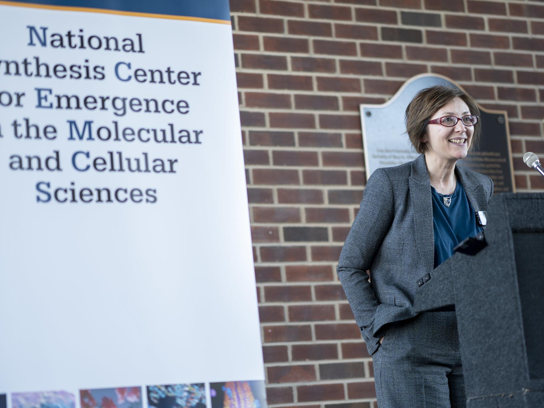 Person stands at a podium