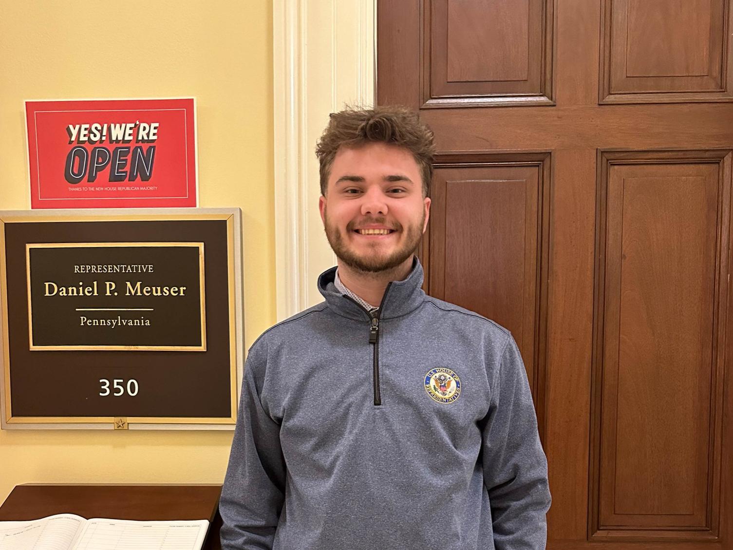 Hunter Steach stands in front of Rep. Dan Meuser’s office in the U.S. Capitol.
