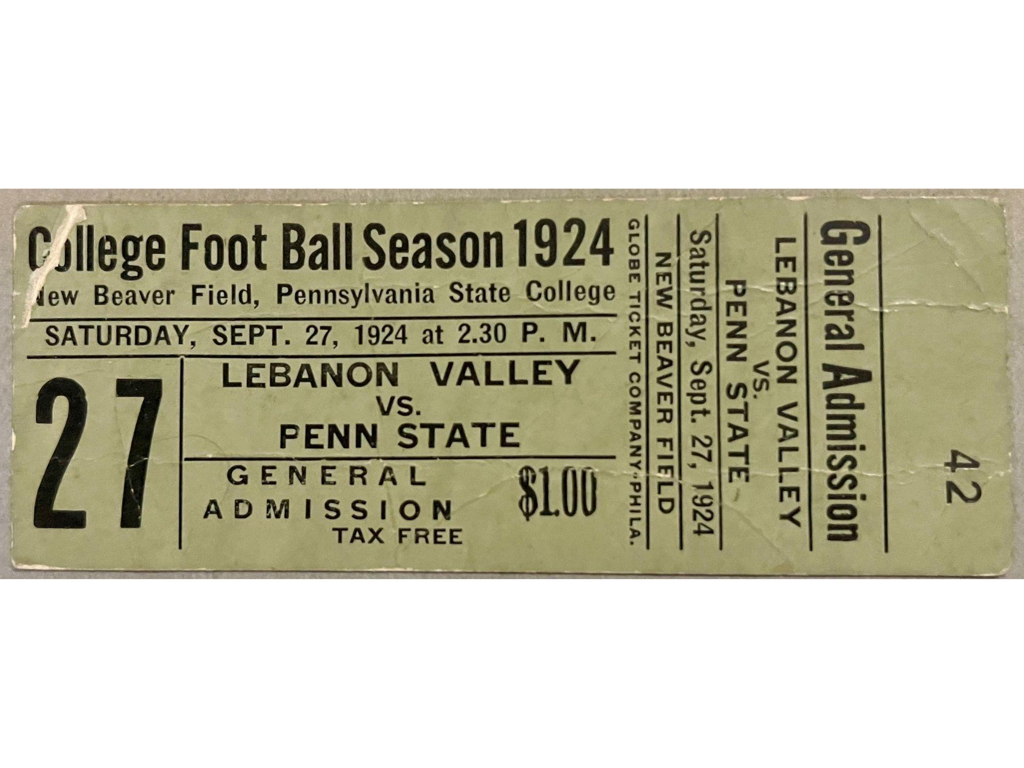 A picture of a Penn State football ticket from 1924