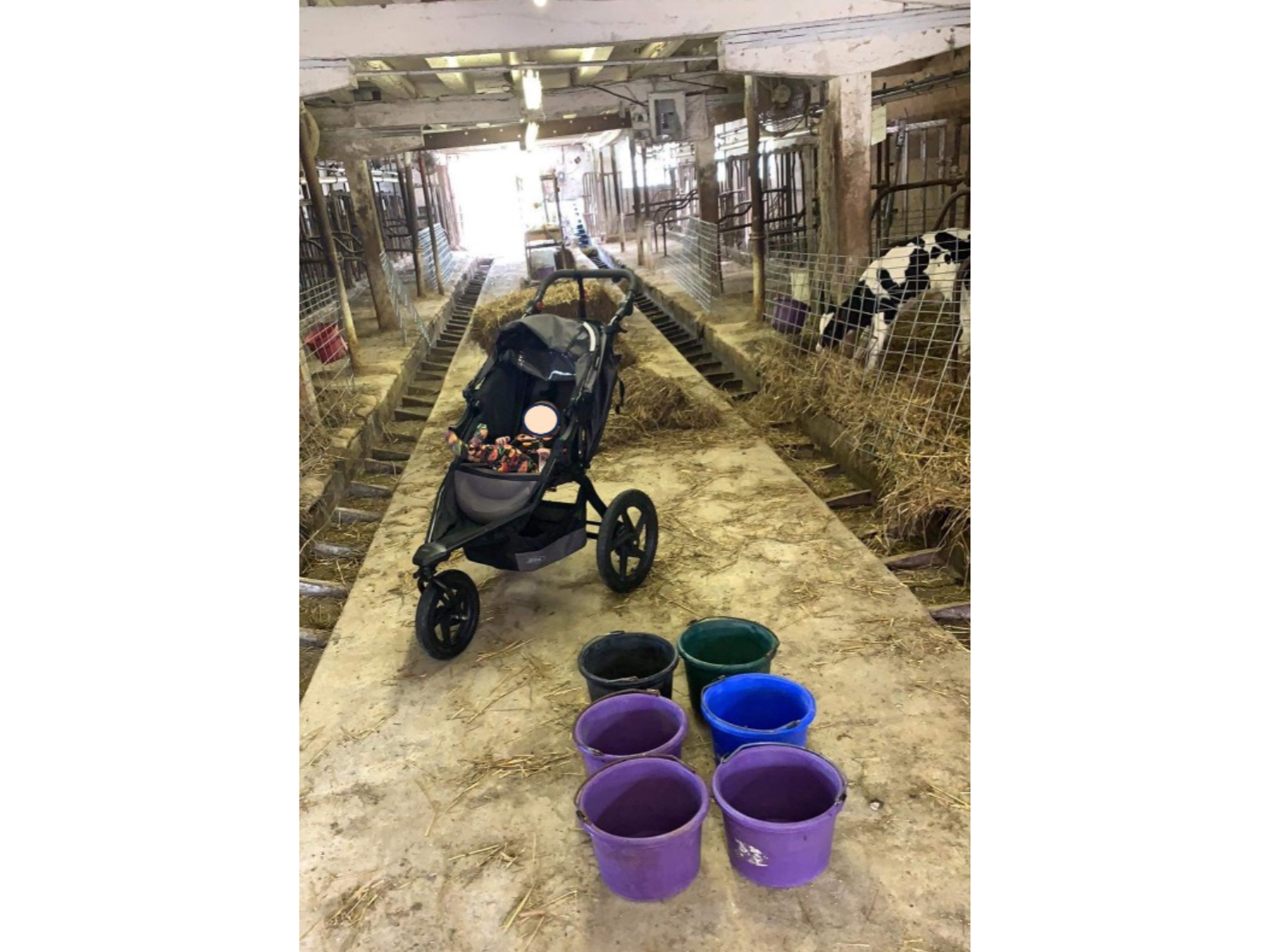 Stroller in a barn