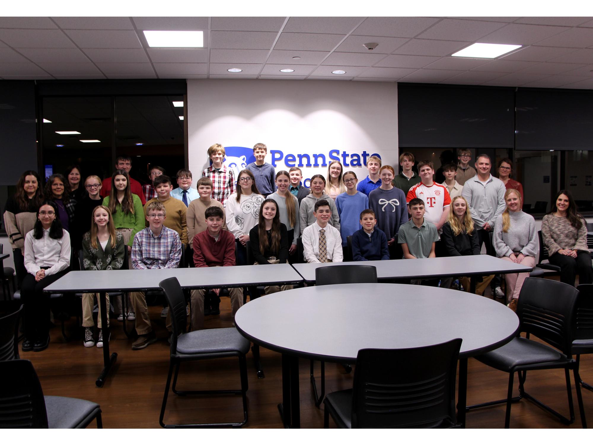 Competing teams gather for a group photo at the 26th annual Junior Scholastic Challenge, held at Penn State DuBois on Feb. 20.
