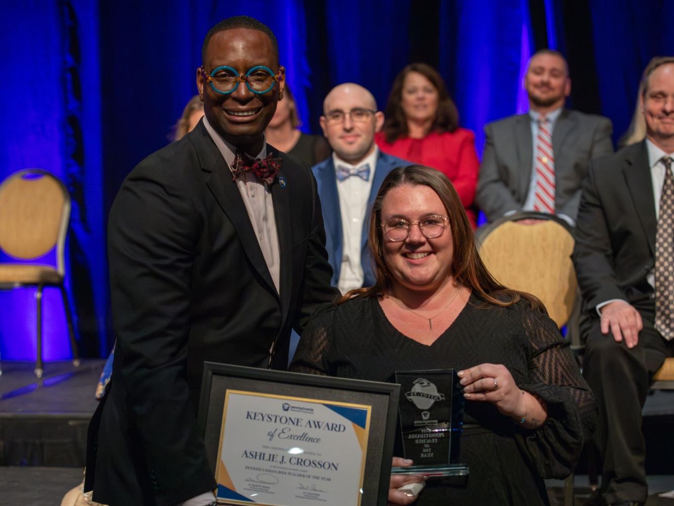 Ashlie Crosson poses with Pennsylvania Secretary of Education Khalid Mumin.