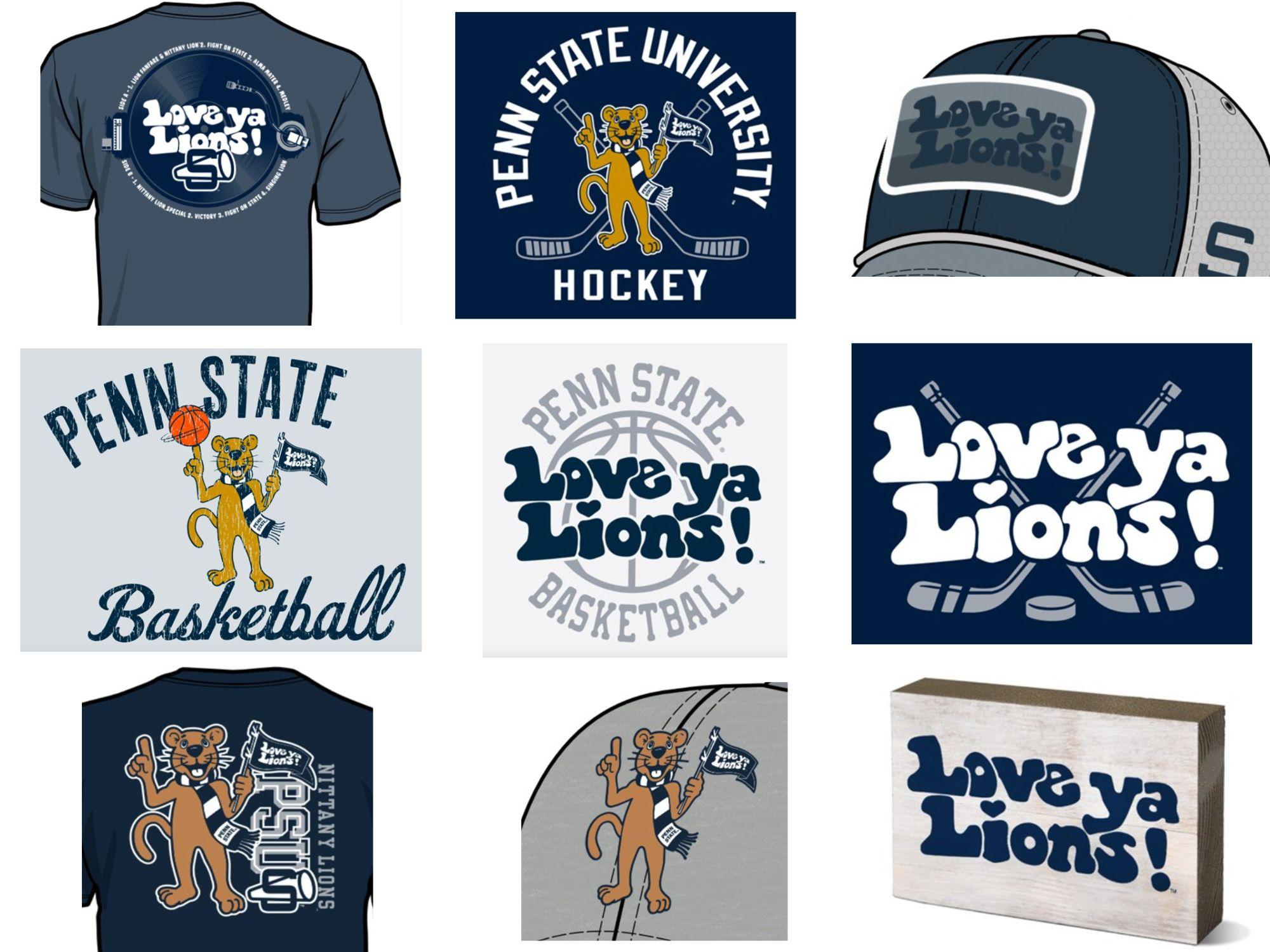 A collage of merchandise items with various logos