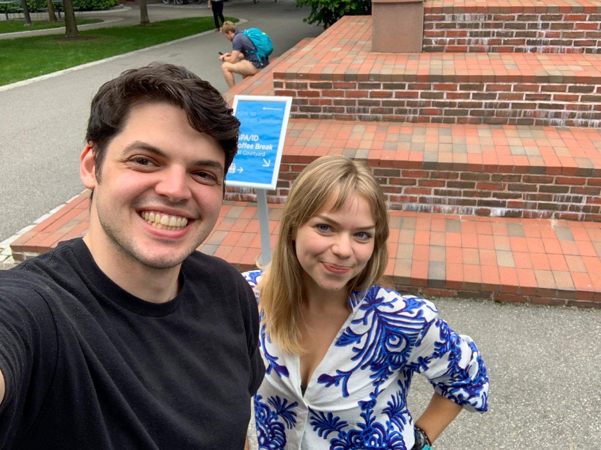 Nora Van Horn (right) with friend and Penn State alumnus Daniel Zahn on the Harvard Kennedy School campus.