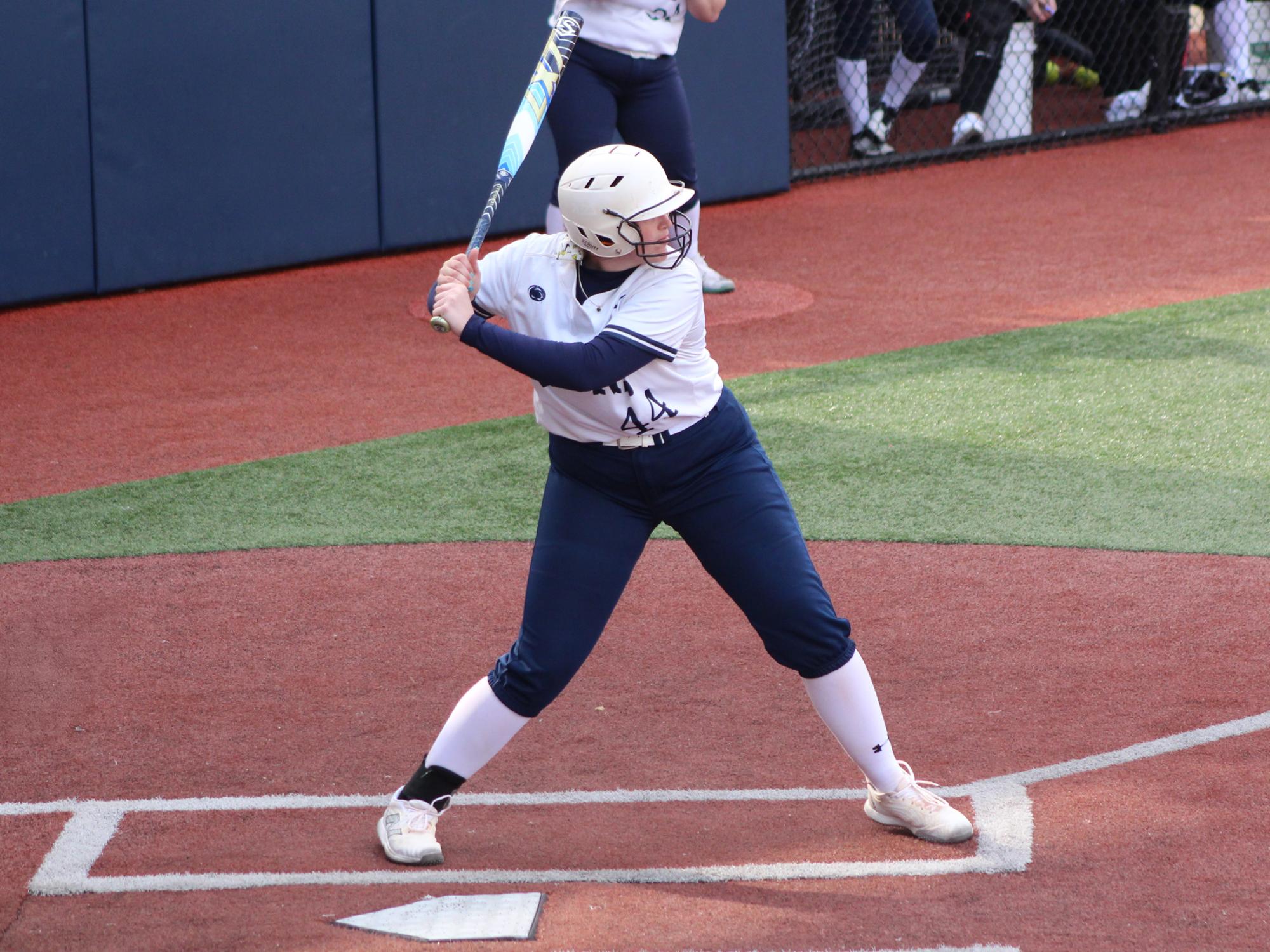 Penn State DuBois sophomore Natalie Bowser watches a pitch come in during a home game last season at Heindl Field in DuBois.
