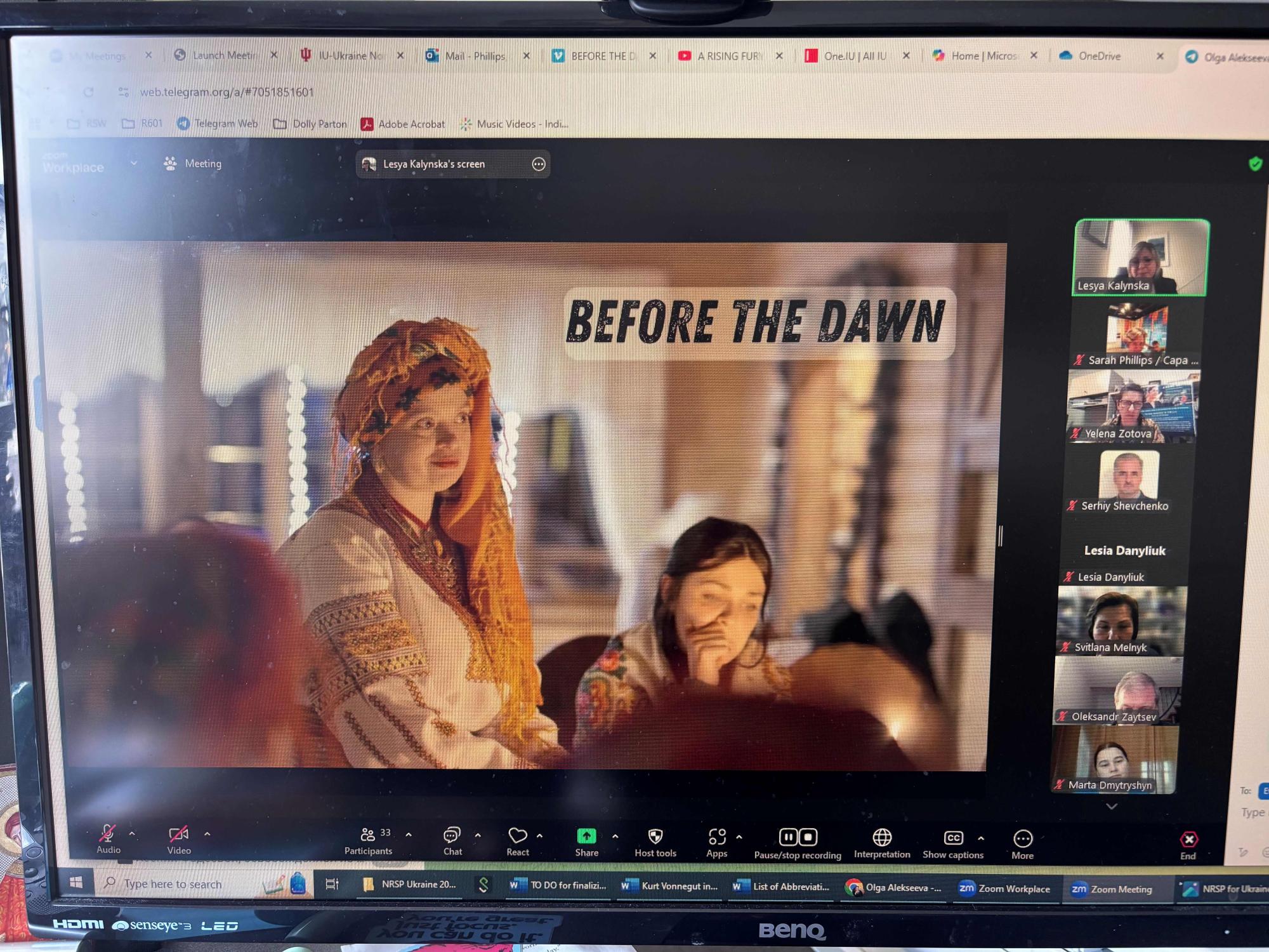 Scene from a movie projected on a computer screen 