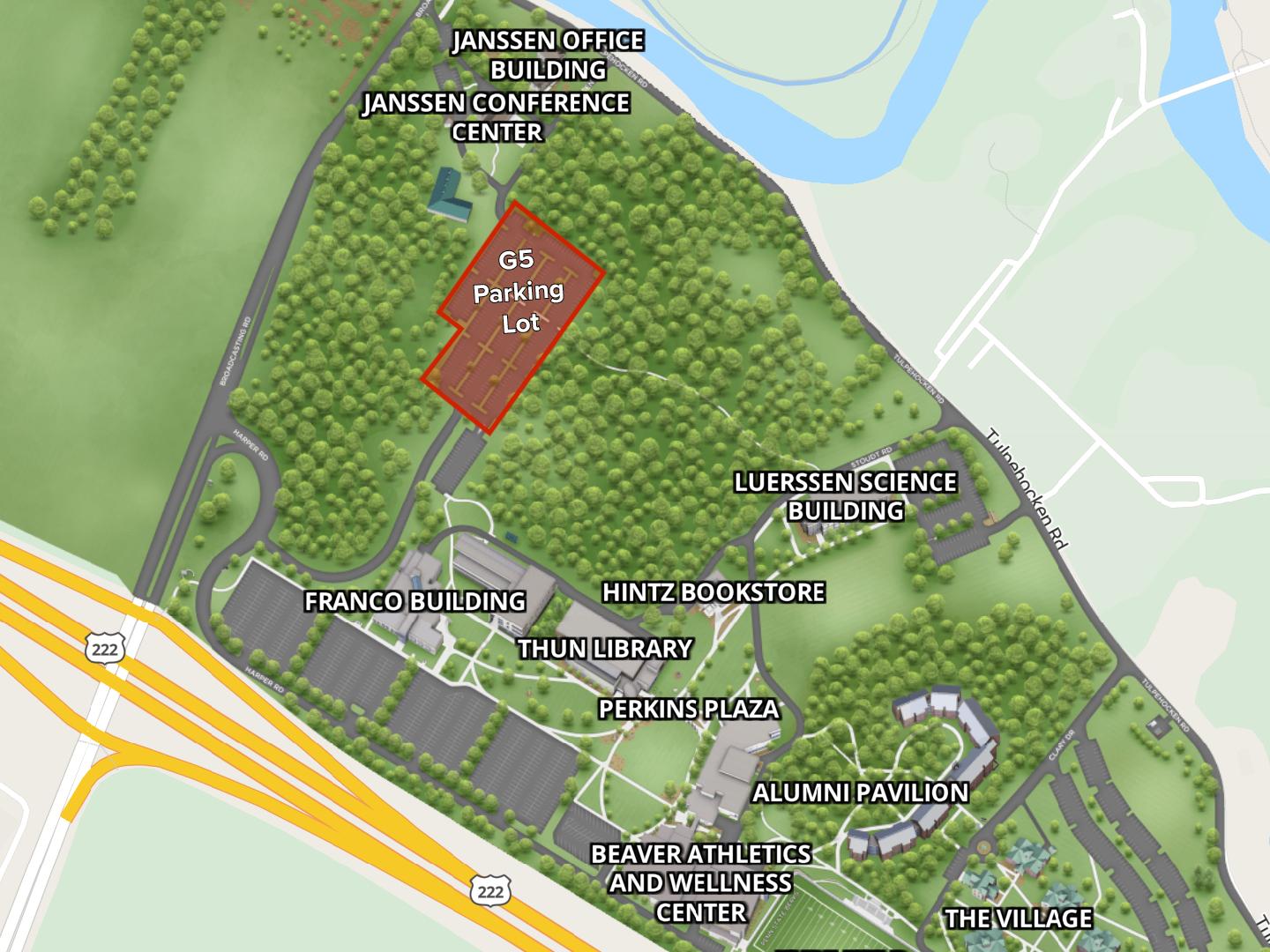 Map showing the G-5 parking lot