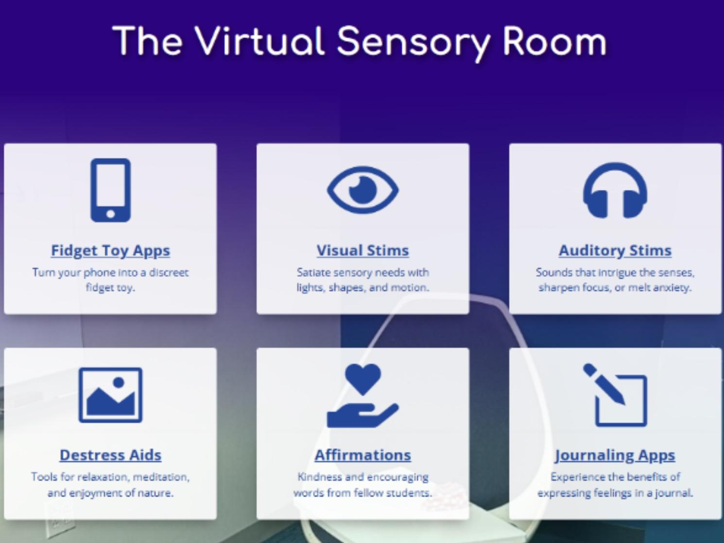 Screen shot of Virtual Sensory Room home page