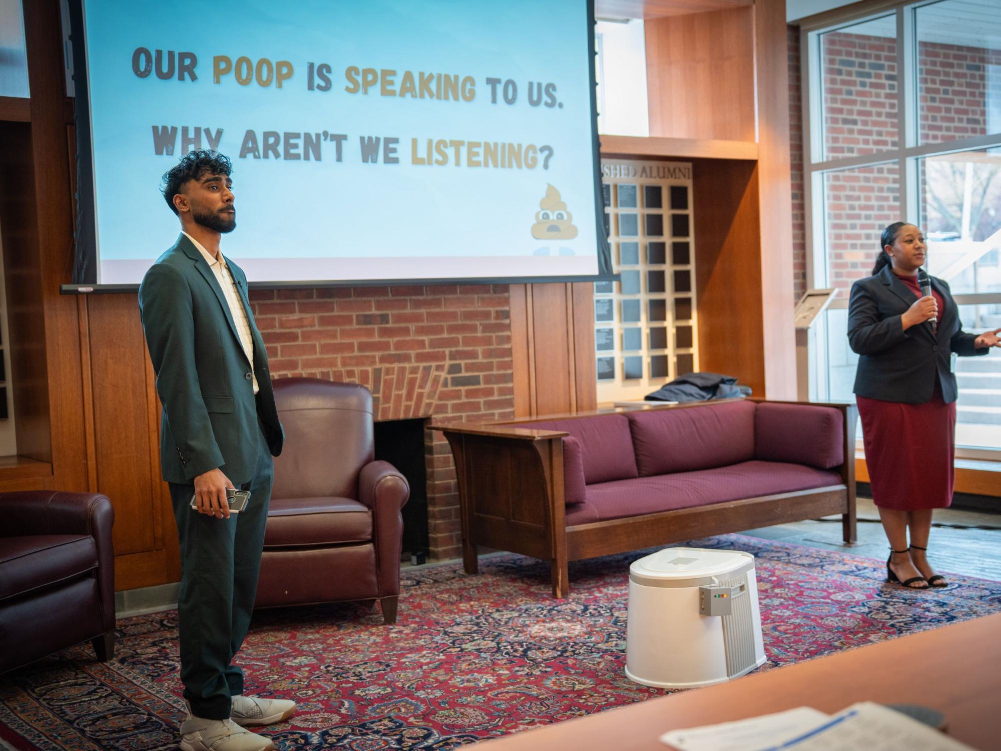 two people present business idea 