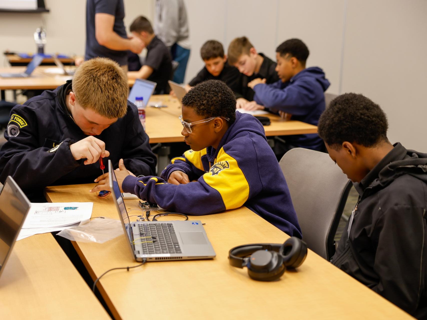 students participating in engineering workshop