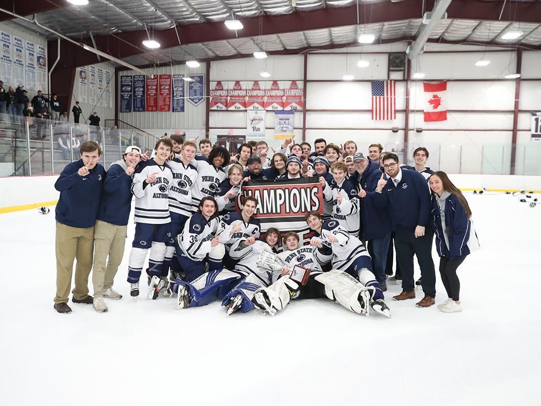 Team photo after the College Hockey East championship win.