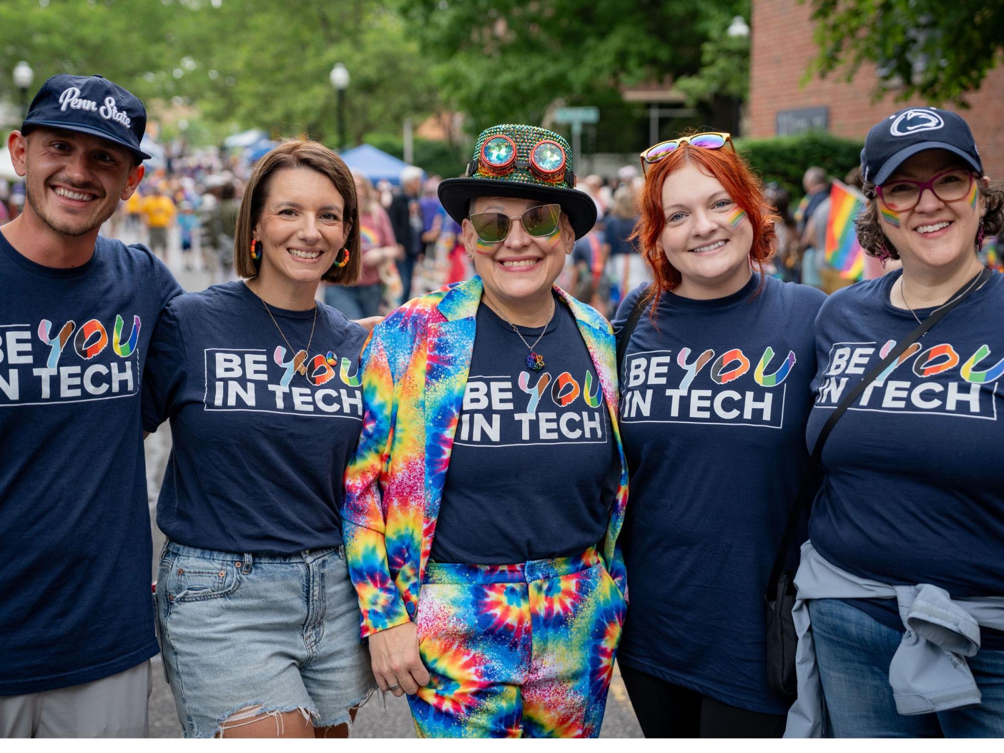 marchers in a downtown pride parade