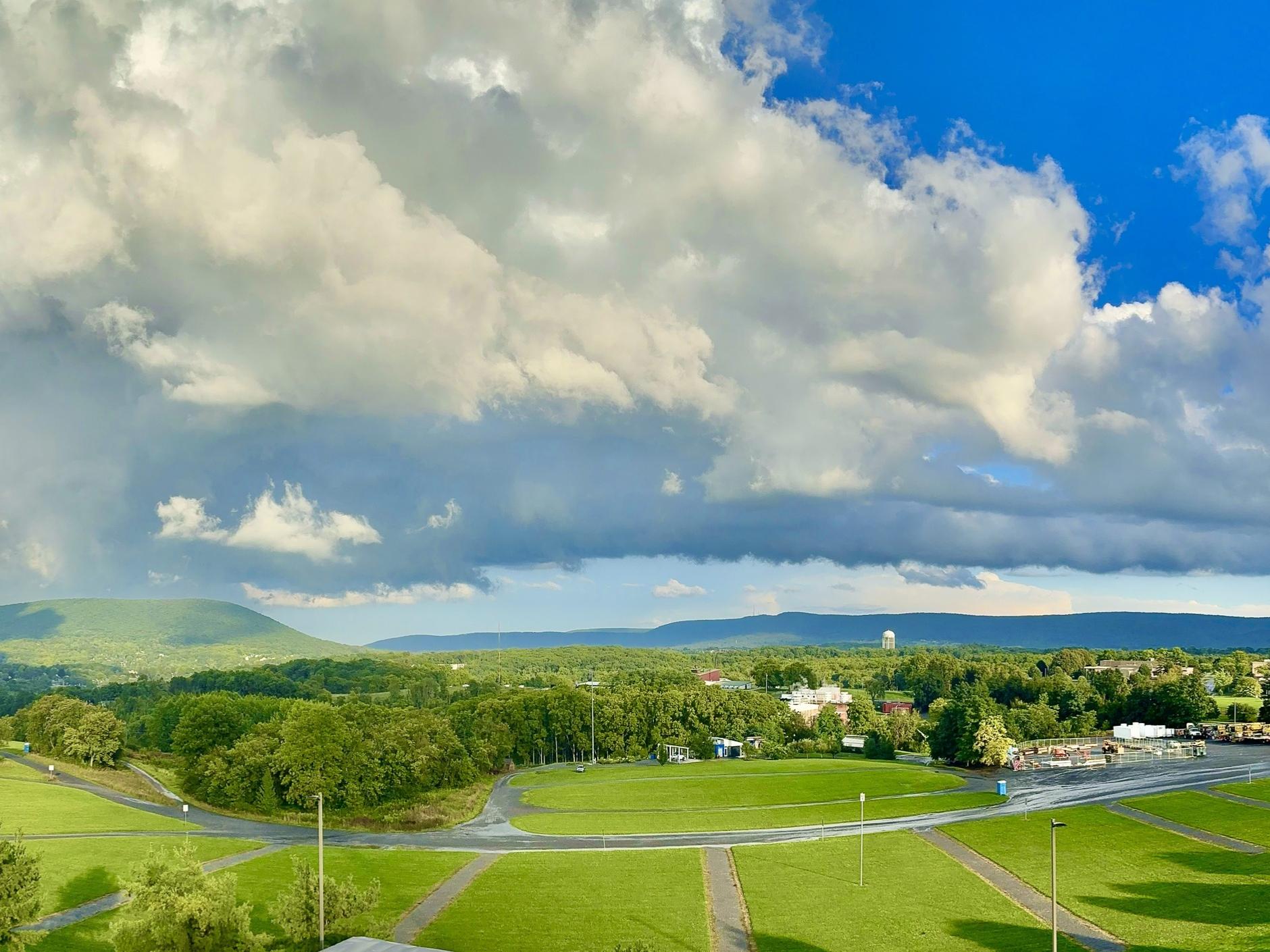 A panoramic picture of the University Park campus after a summer storm