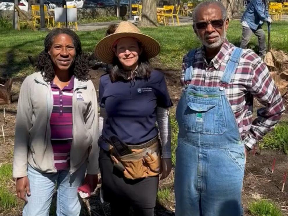 Master Watershed Steward volunteer Rose Johnson, left, Philadelphia County Master Watershed Steward Coordinator Beth Yount, center, and state Sen. Art Haywood