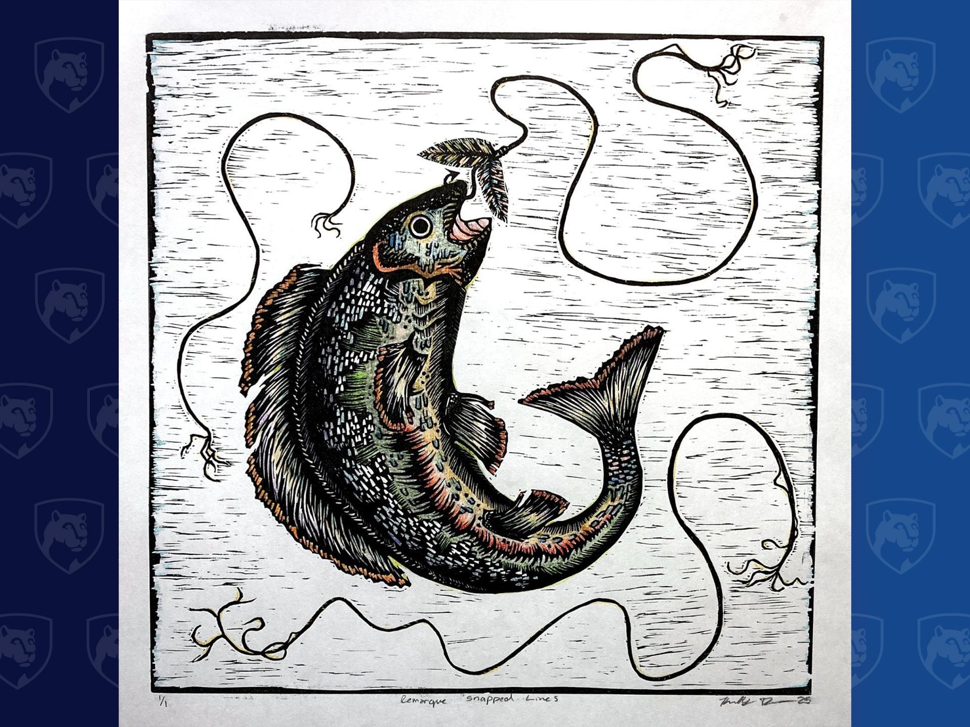 Print of a fish on a line