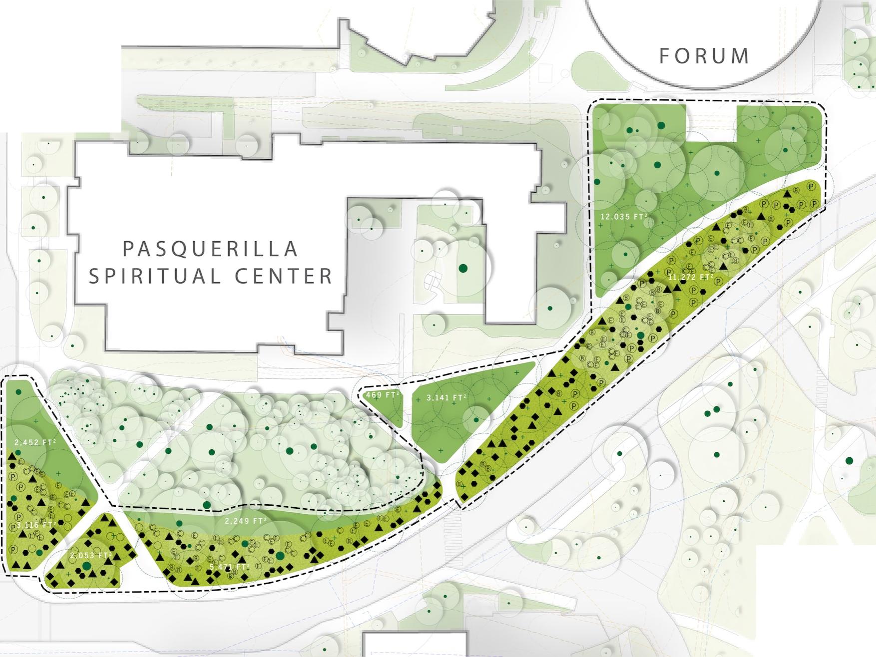 Architectural sketch of campus landscaping