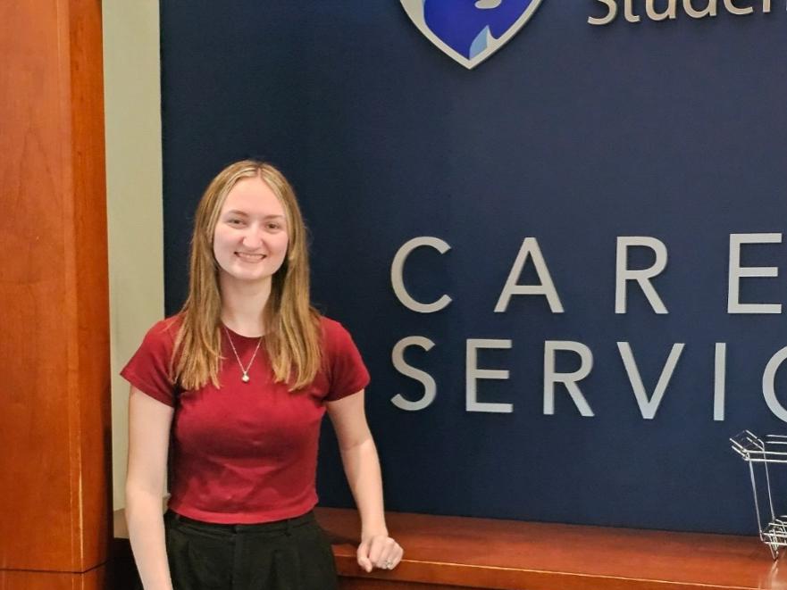Cwalina shown at her internship at Penn State Career Services. 