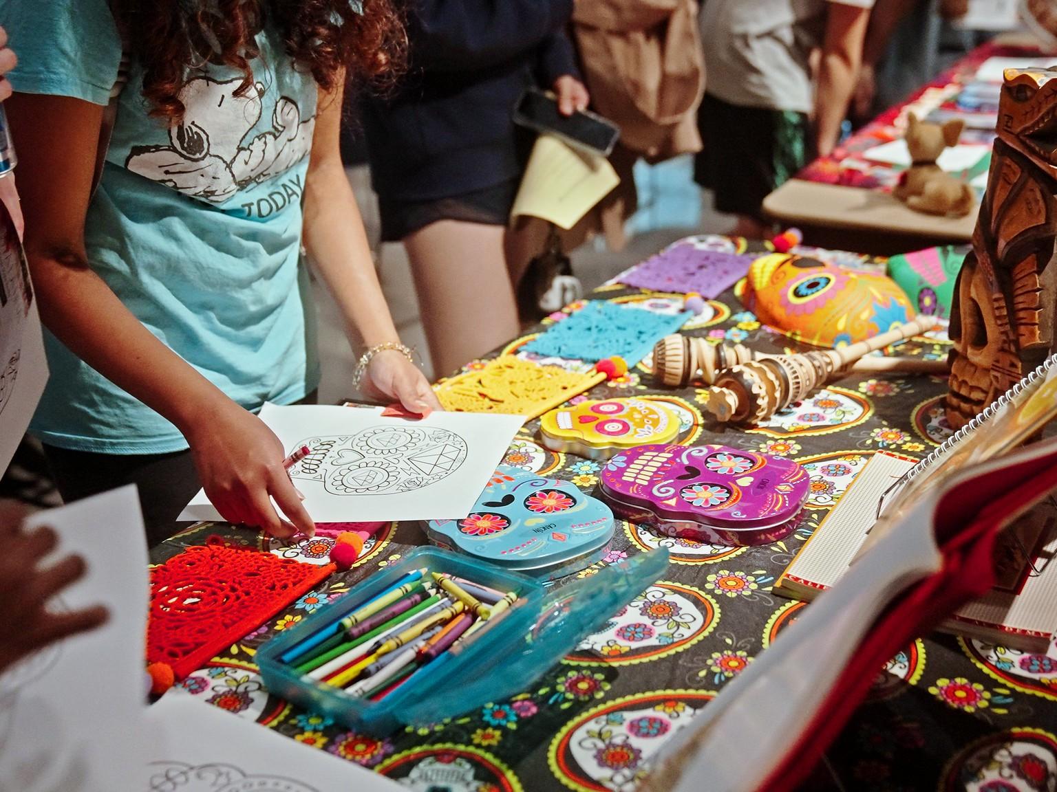 Students doing crafts for Hispanic Heritage Month