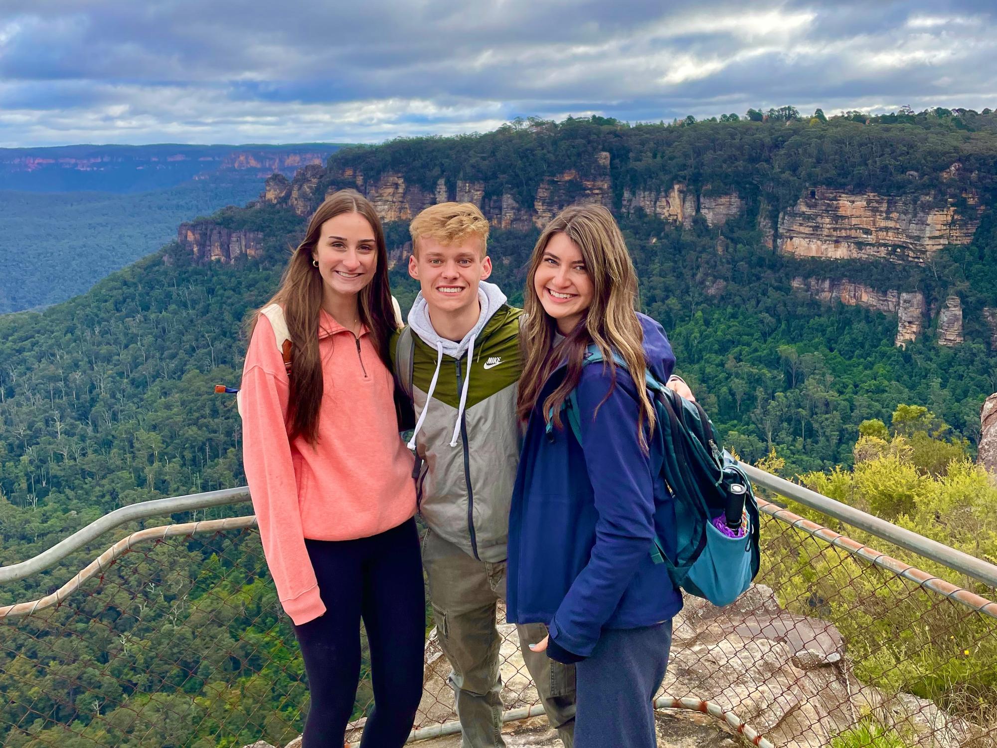 Ben Lindgren with Penn State students Carolyn Mole and Bailey McLaughlin at Blue Mountains National Park in Australia.
