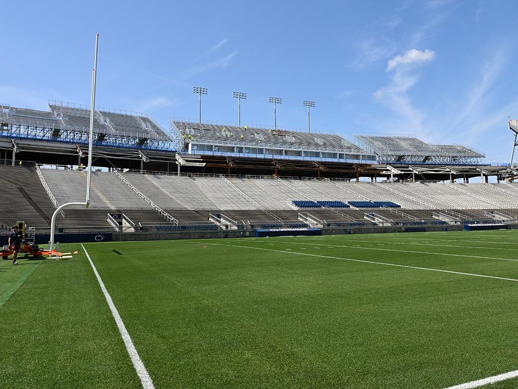 View of temporary stands under construction at Beaver Stadium
