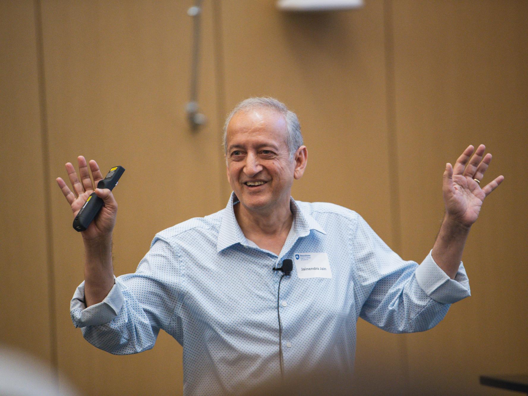 Jainendra Jain spoke at the Eberly College of Science's inaugural Science Matters: Spotlight Sessions event, “Celebrating Penn State’s Milestones in Physics,” on Sept. 5.
