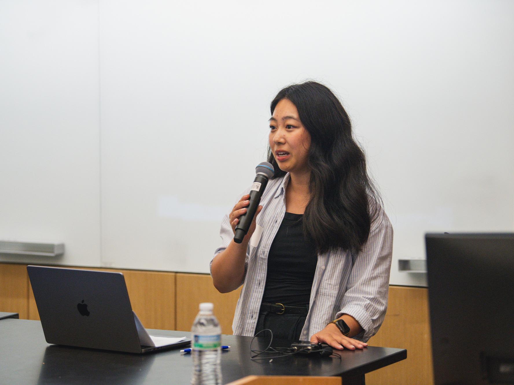 Graduate student Katie Yan moderated a Q&A session at the college's “Celebrating Penn State’s Milestones in Physics” event on Sept. 5.